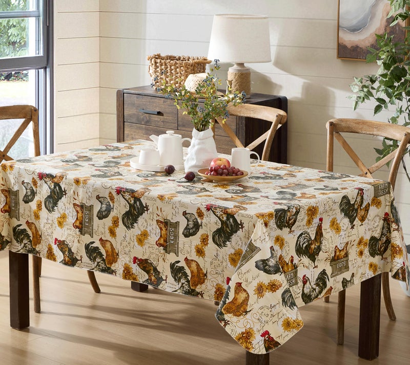 Newbridge Farm Fresh Rooster Rectangle Vinyl Flannel Backed Tablecloth, 60 x 84 Inch, Indoor Outdoor Vinyl Table Cloth, Roosters and Hens - Image 3